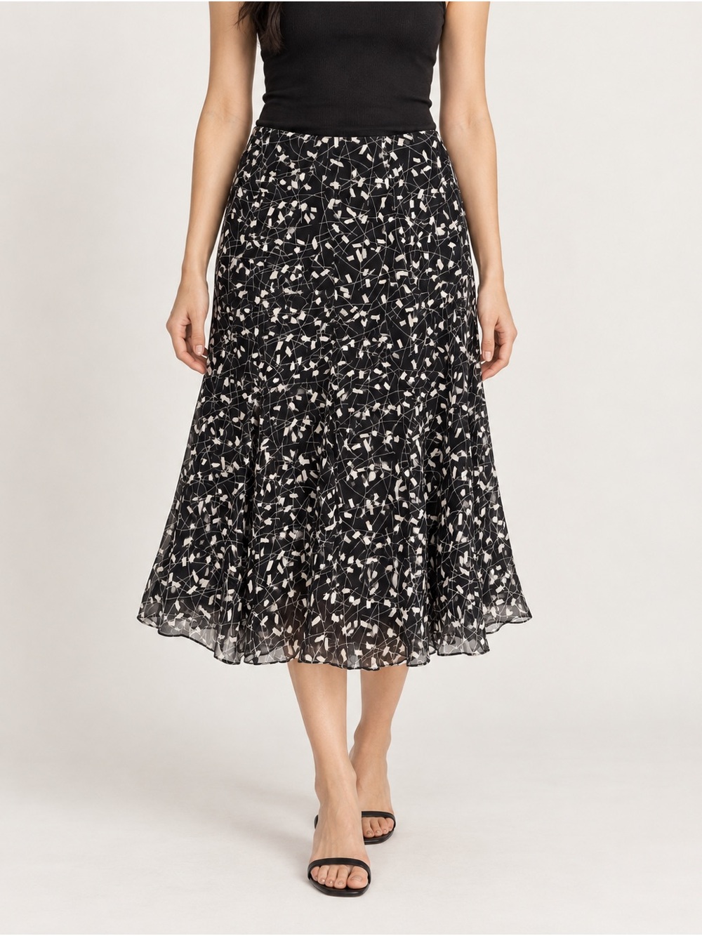 Anne Klein 100% Silk Abstract Print Midi Skirt Size 8
